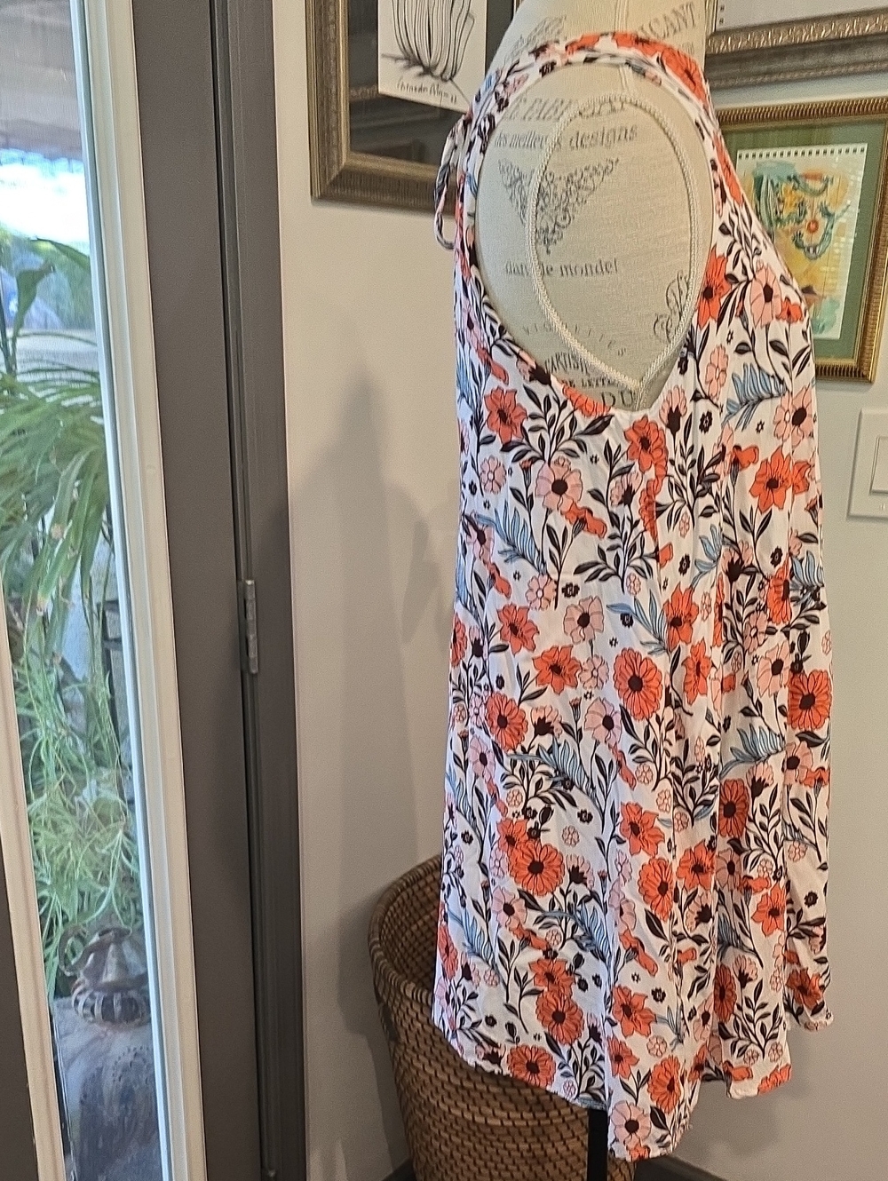 Lulu's Coral and White Floral Back-Tie Swing Dress - Picture 8 of 9
